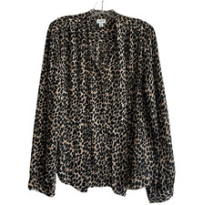 J. Crew Tie-Neck Button Down Leopard Print Blouse  Multi Color  Large