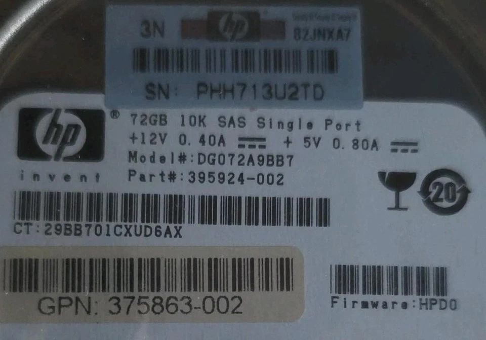 HP DG072A9BB7 72GB 395924-002 SAS SFF 10000 RPM Server HDD 2.5"  MAY2073RC  - Image 2 of 3