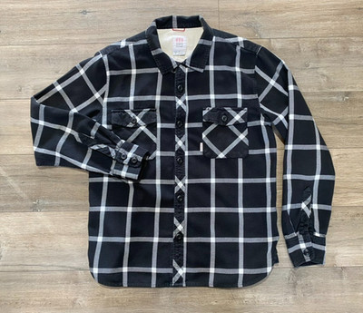 Topo Designs Mountain Shirt Mens Medium Black White Plaid Flannel Organic Cotton