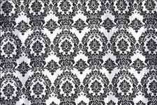 AD FABRIC, Damask Taffeta Velvet Flocked 58" Wide, 58 Inches, White/Black