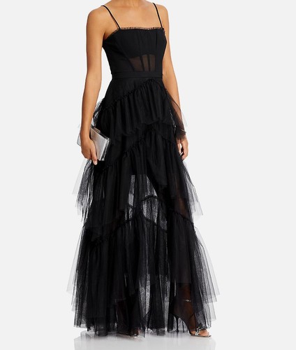 Bcbgmaxazria Women's Black Tulle Corset Essential Oly Gown Dress Size-12