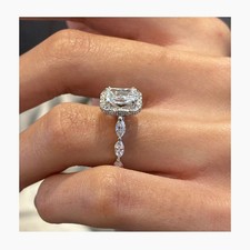 Emerald Cut Lab Created Diamond Engagement Wedding Ring In 14k White Gold Plated