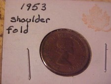CANADA 1953 Small Cent SHOULDER FOLD SF Red BU