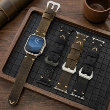 For Apple Watch Ultra 3/2 Handmade Double Sided Leather Bands Retro Design Band