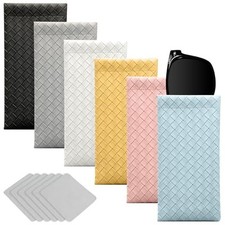 6PCS Squeeze Top Sunglass Pouch with Cleaning Cloth, Colorful Soft Glasses
