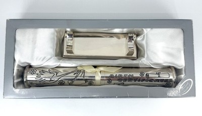 Tiny Treasures Silver Birth Certificate Holder Tube With Stand Baby Keepsake