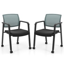 GYMAX Waiting Room Chairs Set of 2 Stackable Office Guest Mesh Chairs Grey