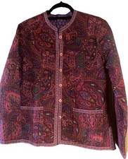 Kantha Paisley Floral Printed Cotton Jacket Sz L Reversible Handmade India Boho