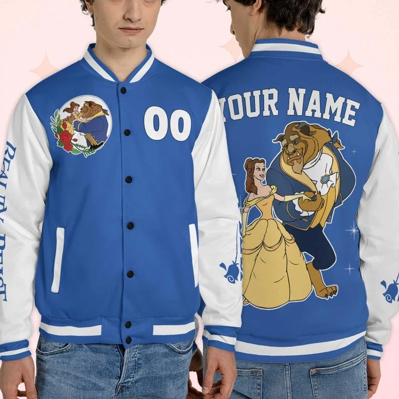Personalized Belle Princess And The Beast Dancing Christmas Gift Baseball Jacket
