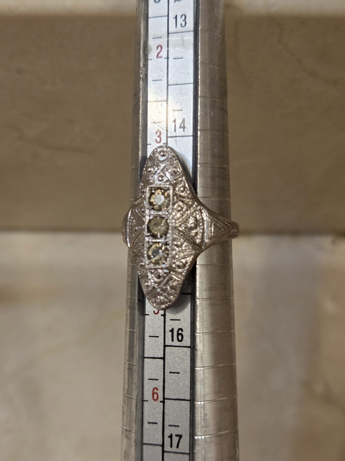 Art Deco Sterling Silver Statement Ring Size 4 - image 3