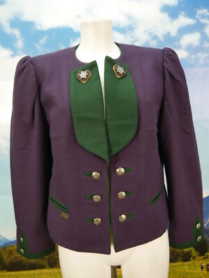 Loden Blazer kurz mit Edelweis Besatz M&G Puffärmel und lila