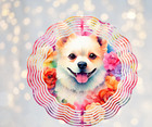 Handmade Flowered Dog 8in Round  3D Wind Spinner