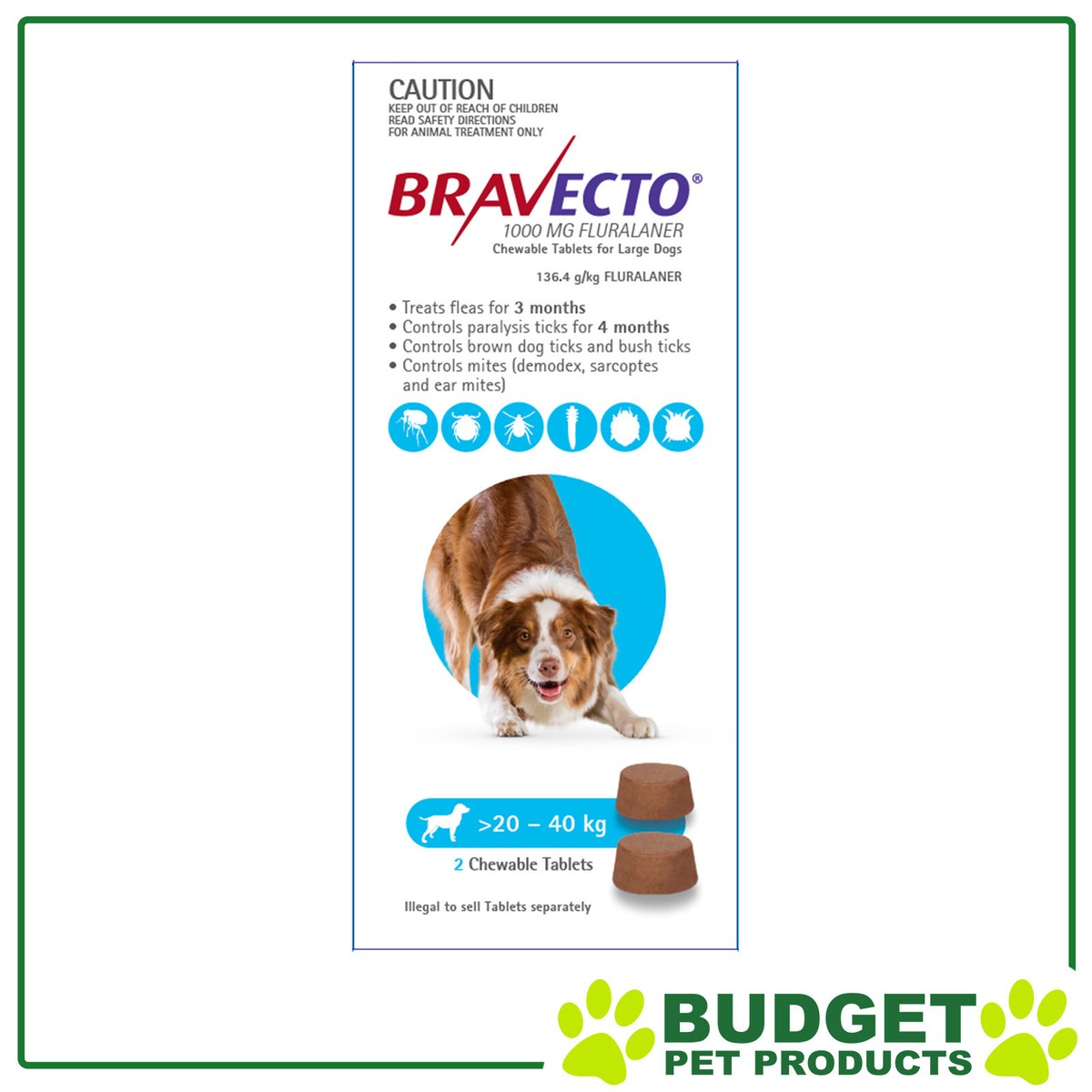 Bravecto Chew Tick Flea Treatment for Dogs 20kg 40kg for sale