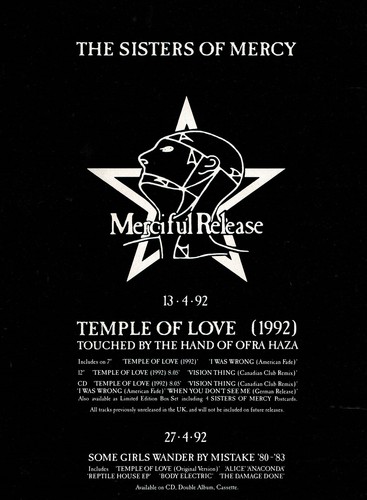 1990s Vintage Sisters of Mercy Temple of Love Album Promo Print Advertising - 第 1/1 張圖片