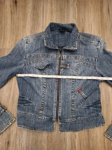 Fubu Womens Denim Jeans Jacket Sz LG the Collection Y2k Vtg Streetwear Blue - Picture 12 of 18
