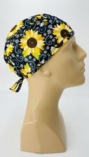 Scrub Cap Nurse Scrubs Hat Nursing Doctor Surgical Veterinarian Black Flower Bee