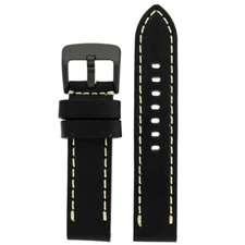 Watch Band Fits Panerai Thick Leather Black Heavy Black Buckle Mens 22mm 24mm