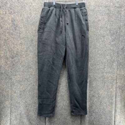 Puma Jogger Men Medium Adult Gray Pants Fleece Outdoors Sweatpants Lined Logo