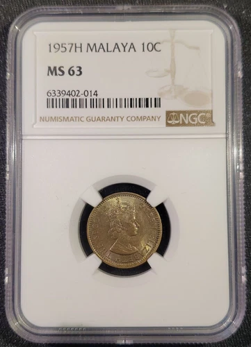 1957-H MALAYA AND BRITISH BORNEO 10 CENTS - NGC MS 63