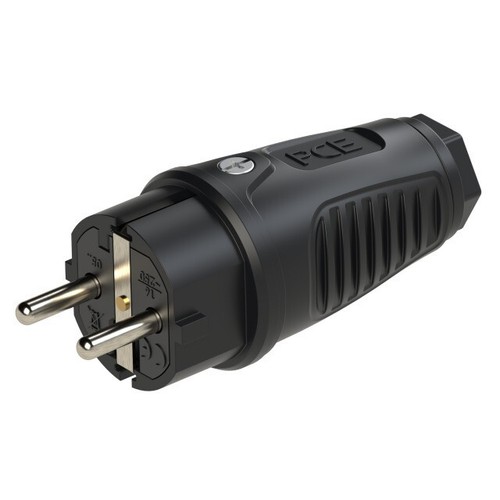 Schuko Vollgummi Stecker und Kupplung mit Deckel 16A IP44 - PCE 0512-ss 2521-ss - Bild 2 von 5
