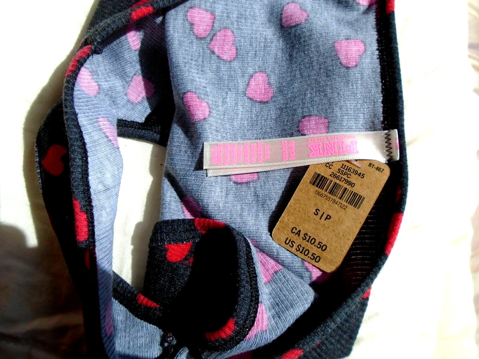 NUEVO Bikini Rojo Corazón Negro Gris Oscuro Victoria Secret ROSA Algodón Acanalado Pequeño Foto 4 de 4