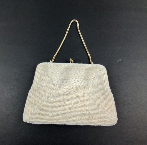 Vintage Safco Bag White Beaded Evening Purse With Mirror - Picture 2 of 9