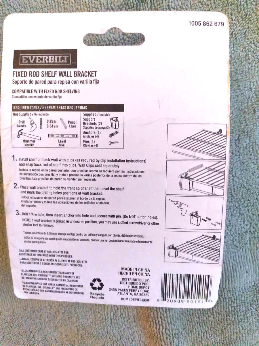 2-Everbilt Fixed Rod Shelf Wall Brackets 2Count White 1005862679