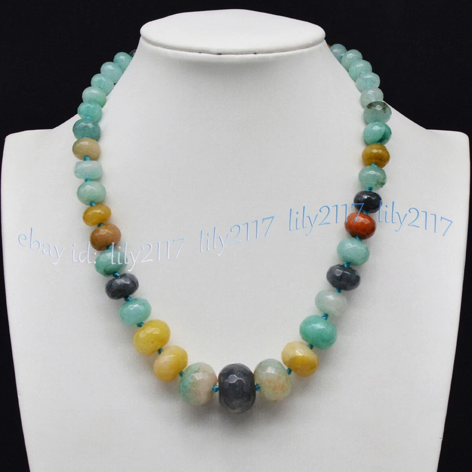 Enorme collar de cuentas rondelle de piedras preciosas de amazonita multicolor facetadas de 10-20 mm de 18"" Foto 2 de 4