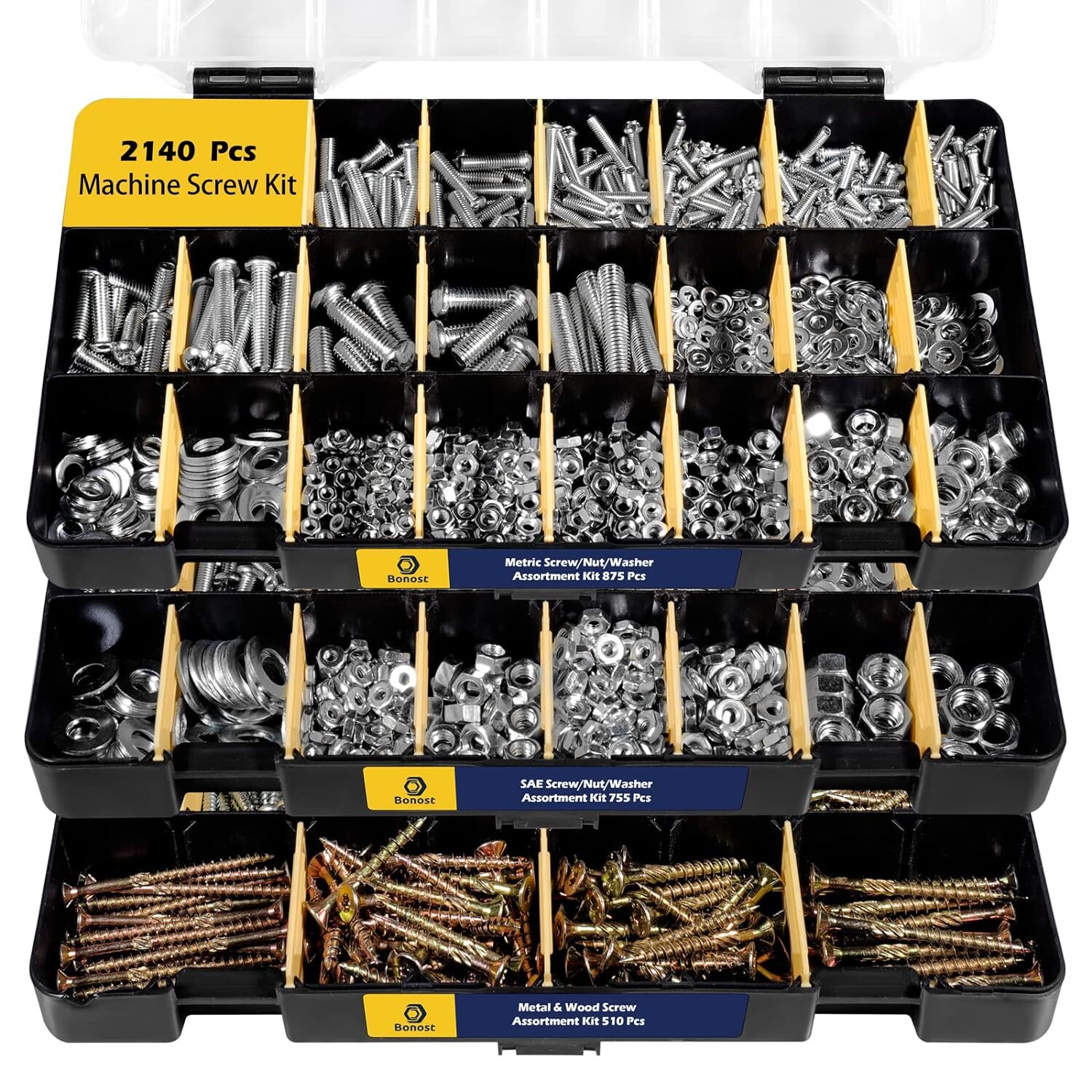 Bonost 2140 Pieces Hardware Assortment Kit Carbon Steel Metric SAE bonost-2140-pieces-hardware-assortment-kit-carbon-steel-metric-sae