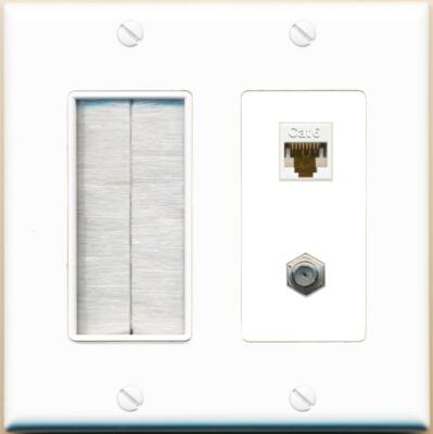 RiteAV CAT6 COAX with Brush Wall Plate [White]