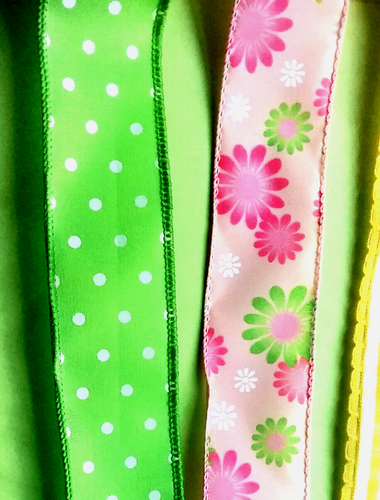 Summer Ribbon Bundle Wired 13 yds 1.5", 2" & 2.5 Plaid Floral Polka Dot Gingham - Picture 3 of 9