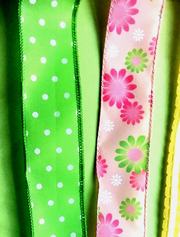 Summer Ribbon Bundle Wired 13 yds 1.5", 2" & 2.5  Plaid Floral Polka Dot Gingham - Image 3 of 4