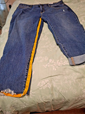 Terra  Sky Womens Plus Size 20W Blue Cut Off Boot Ankle Distressed Stretch Jean