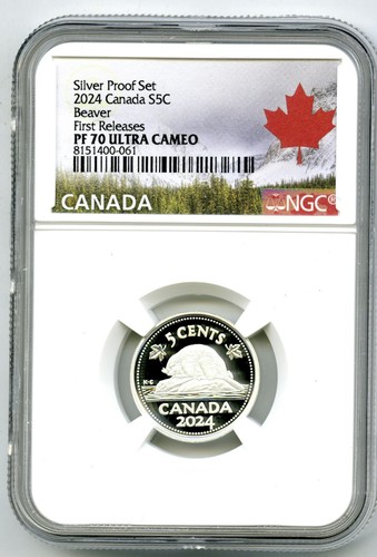2024 CANADA 5 CENT SILVER PROOF NGC PF70 NEW EFFIGY NICKEL FIRST RELEASES &YEAR