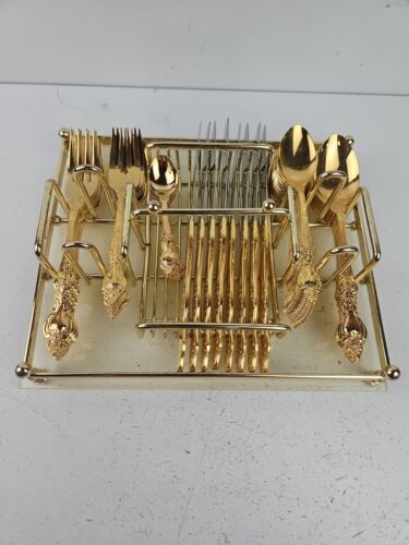 Golden Barclay Geneve 56 PC 8 Person Setting Set 24K Gold Plated Flatware