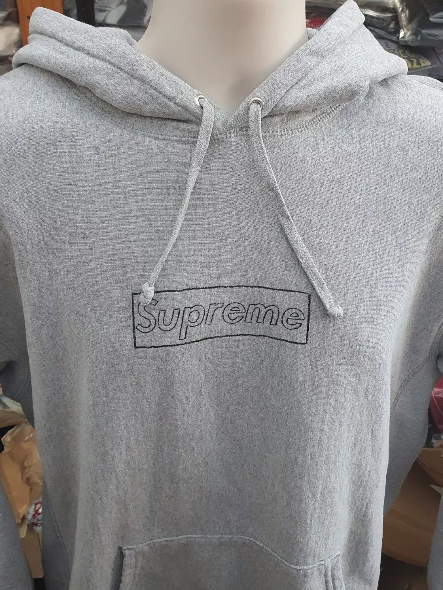 Sweat à capuche SS21 Supreme Kaws logo craie gris chiné boîte logo sweat à capuche L