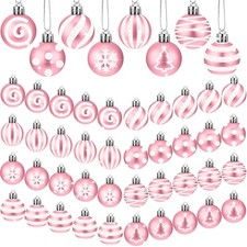 BBTO 40 Pcs Christmas Pink and White Balls 1.18 Inch Stripe Dot Hanging Xmas ...