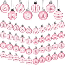 BBTO 40 Pcs Christmas Pink and White Balls 1.18 Inch Stripe Dot Hanging Xmas ...