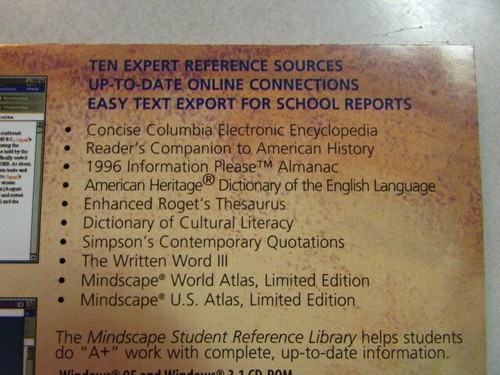 STUDENT REFERENCE LIBRARY MINDSCAPE WINDOWS 95/3.1 CD-ROM EASY TEXT EXPORT OOP - Picture 5 of 8