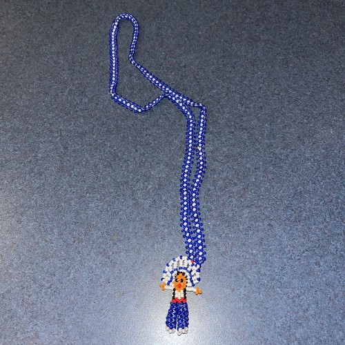 Indigenous Native American Inspired Beaded Necklace Chief Blue White 11” Vintage