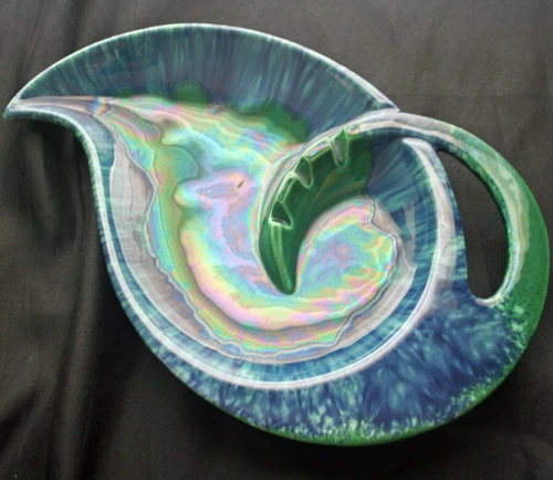 Vintage HAEGER Pottery Blue/Green Irridescent Glaze 1092 Ashtray