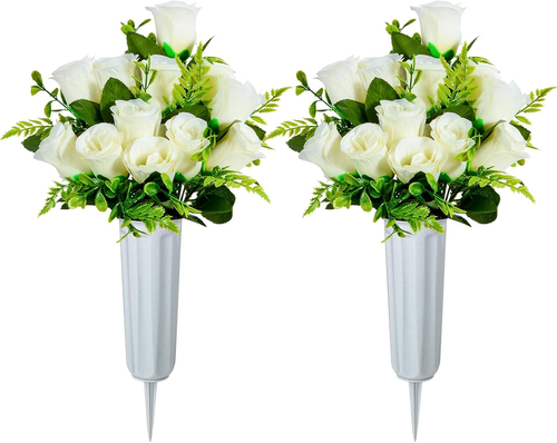 Artificial Cemetery Flowers, Set of 2 Artificial Rose Bouquet Grave Memorial Flo