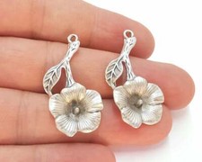 2 Flower Daisy Forest Dangle Charms Antique Silver Plated jewelry Accessories
