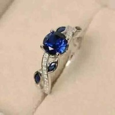 2Ct Round Cut Lab Created Sapphire Women's Engagement Ring 14K White Gold Plated