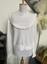 FRENCH CONNECTION Women's Sz M Soft Sweater Ruffles Winter White NWT Orig 98