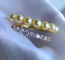 Top Grade 3.5mm-4mm Akoya Golden Pearl Ring Super High Luster 18k Yellow Gold