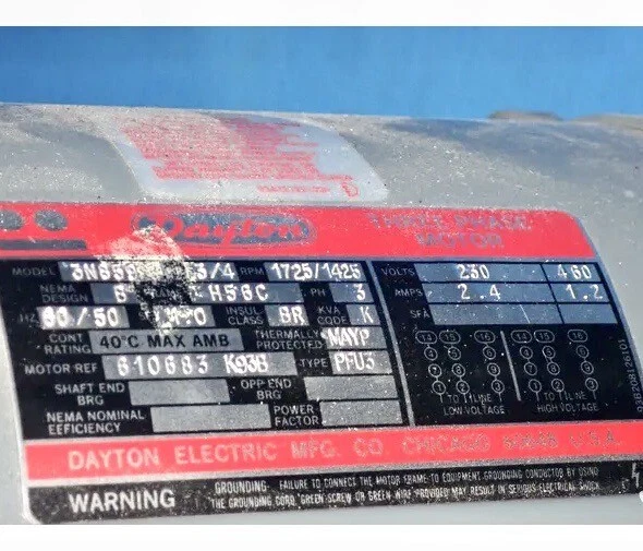 Dayton Motor 3N859 Hazardous Location Motor 3N859 230/460V 3/4HP 56C NEW Open B. - Image 4 of 4
