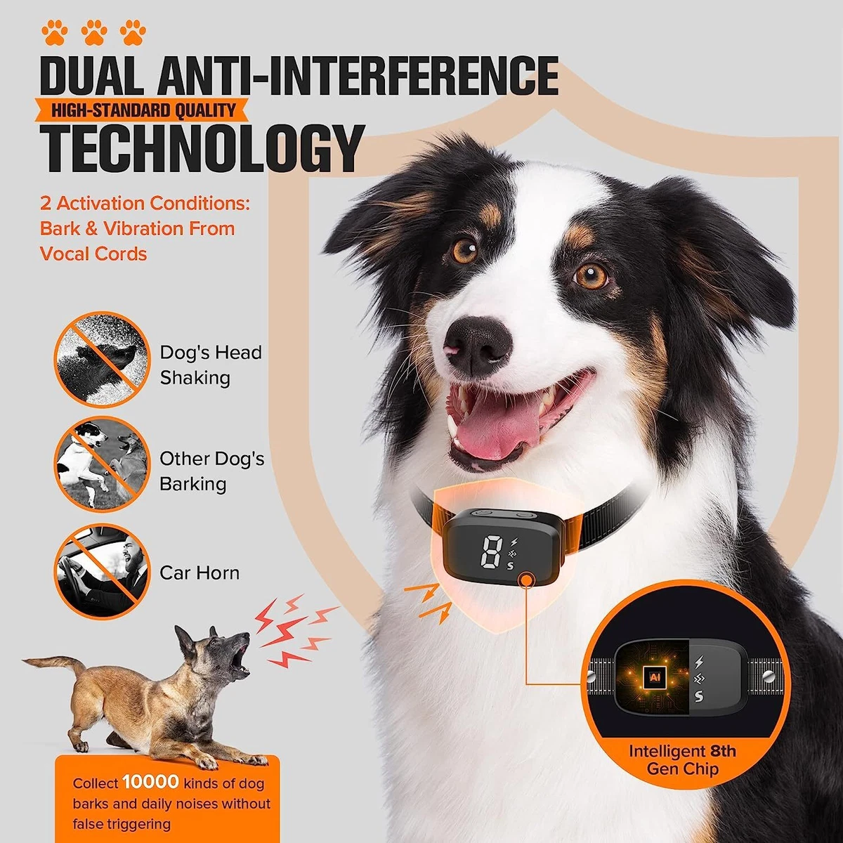 Dog Bark Collar for Dogs Rechargeable No Bark Anti Barking Collars Humane |  eBay