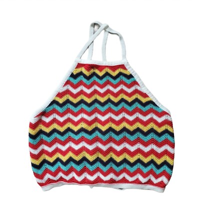 Forever 21 Womens Top Med Multicolor Crochet Lace Up Back Tank