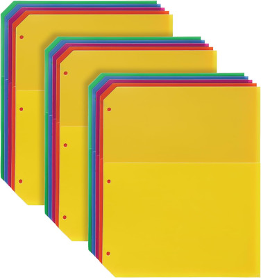 Poly Binder Dividers, Divider for 3 Ring Binder, Double Pocket, 3 Hole Punch Org